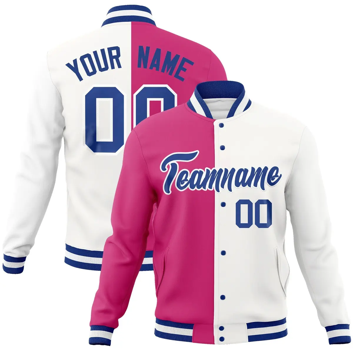 Red White-Royal Two Tone Split Varsity Full-Snap Letterman Jacket