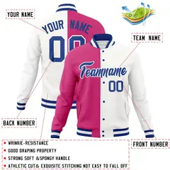 Red White-Royal Two Tone Split Varsity Full-Snap Letterman Jacket 4