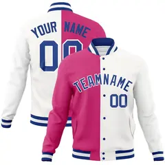 Red White-Royal Two Tone Split Varsity Full-Snap Letterman Jacket 1