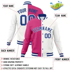 Red White-Royal Two Tone Split Varsity Full-Snap Letterman Jacket 4