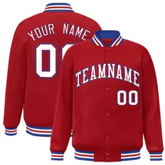 Red White-Royal Two Tone Varsity Full-Snap Letterman Jacket