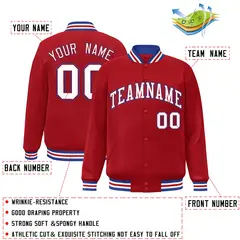 Red White-Royal Two Tone Varsity Full-Snap Letterman Jacket 2