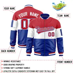 Red White-Royal Varsity Color Block Full-Zip Letterman Bomber Jacket 2
