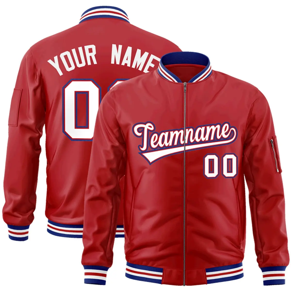 Red White-Royal Varsity Full-Zip Letterman Bomber Jacket