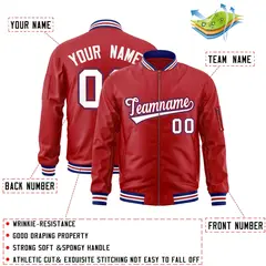 Red White-Royal Varsity Full-Zip Letterman Bomber Jacket 2