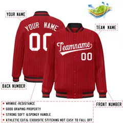 Red White Scarlet Stripe Letterman Bomber Varsity Jacket 2