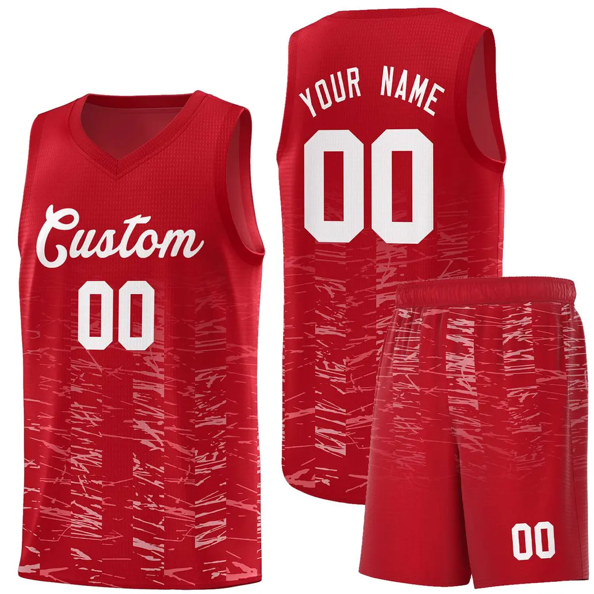 Red White Scratches Pattern Basketball Jersey