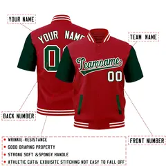 Red White Short Sleeve Full-Snap Varsity Jacket 2