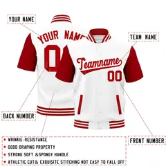 Red White Short Sleeve Full-Snap Varsity Jacket 2