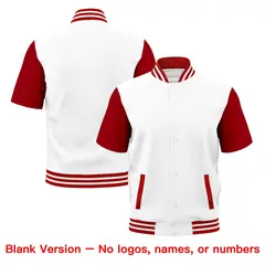 Red White Short Sleeve Full-Snap Varsity Jacket 7