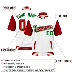 Red White Short Sleeve Full-Snap Varsity Jacket 2