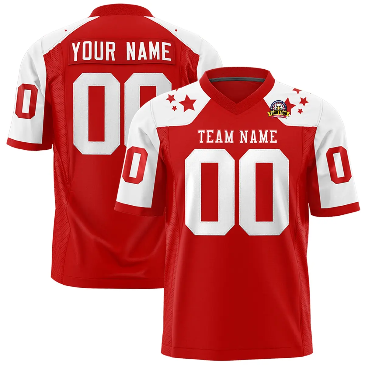 Red White Shoulder Star Pattern Flag Football Jersey