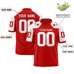Red White Shoulder Star Pattern Flag Football Jersey 2