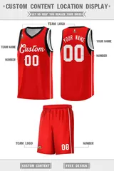 Red White Sleeve Color Blocking Classic Basketball Jersey 2