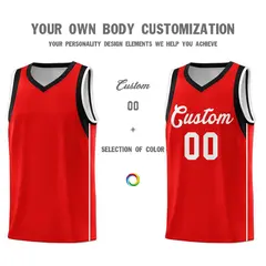 Red White Sleeve Color Blocking Classic Basketball Jersey 3