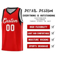 Red White Sleeve Color Blocking Classic Basketball Jersey 5