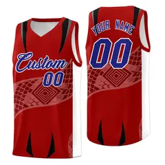 Red White Snake Scale Venomous Fang Graffiti Basketball Jersey 1