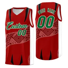 Red White Snake Scale Venomous Fang Graffiti Basketball Jersey 1