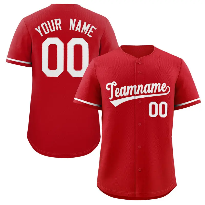 Red White Solid Authentic Classic Baseball Jersey