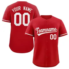 Red White Solid Authentic Classic Baseball Jersey 1