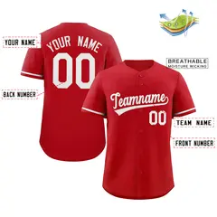Red White Solid Authentic Classic Baseball Jersey 2