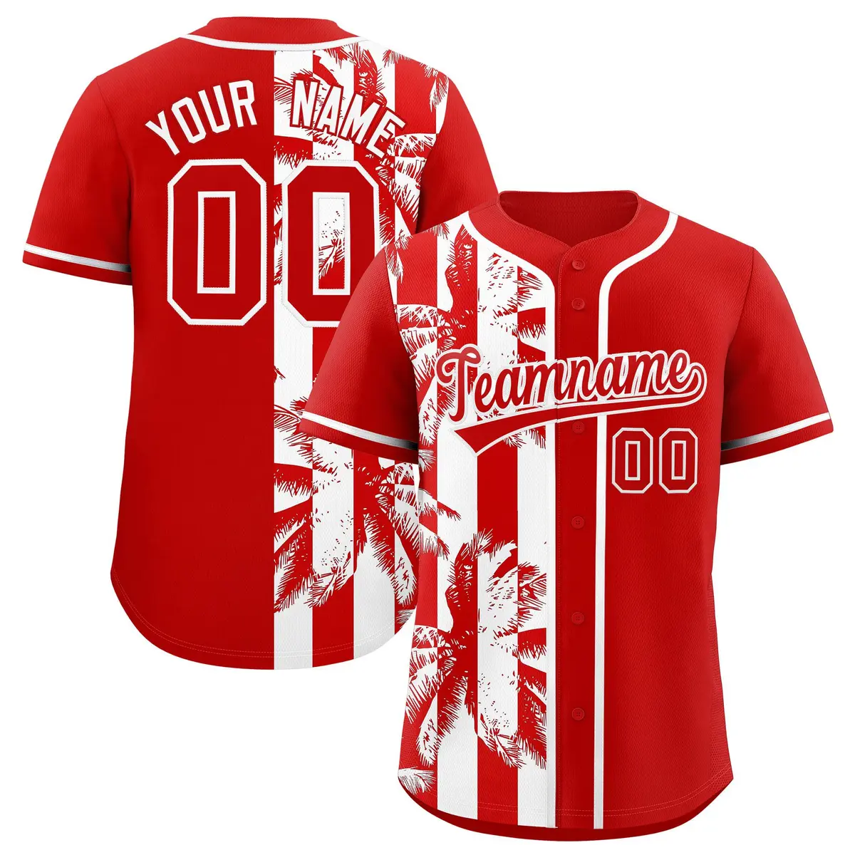 Red White Split Coconut Tree Baseball Jersey