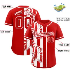 Red White Split Coconut Tree Baseball Jersey 2