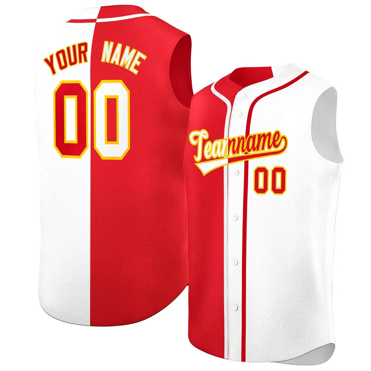 Red White Split Design Authentic Sleeveless Baseball Jersey