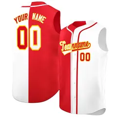 Red White Split Design Authentic Sleeveless Baseball Jersey 1