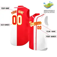 Red White Split Design Authentic Sleeveless Baseball Jersey 2
