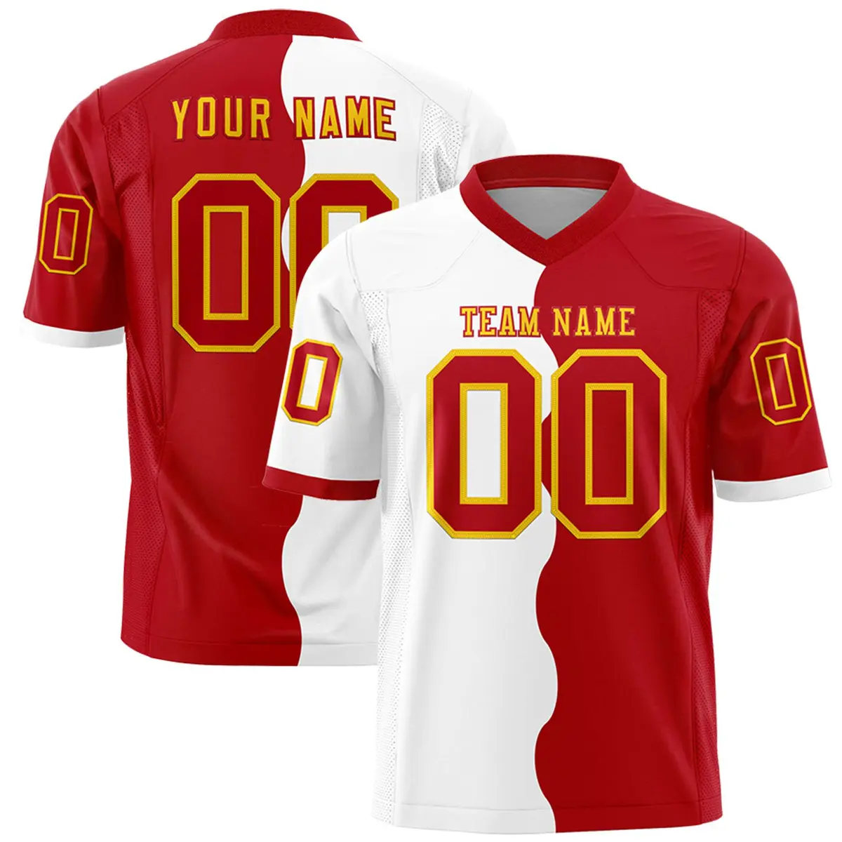 Red White Split Fashion Mesh Authentic Football Jersey