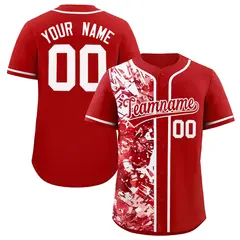 Red White Split Graffiti Raglan Sleeve Baseball Jersey 1