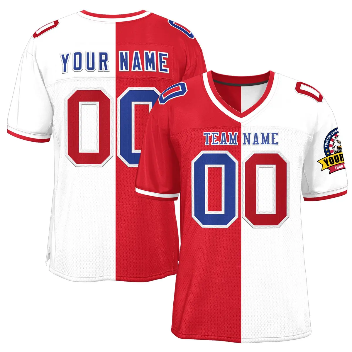 Red White Split Two Tone Authentic Football Jersey