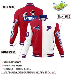 Red White Split Varsity Letterman Jacket with Raglan Sleeves 4