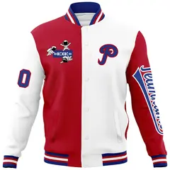 Red White Split Varsity Letterman Jacket with Raglan Sleeves 5
