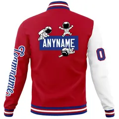 Red White Split Varsity Letterman Jacket with Raglan Sleeves 6