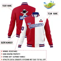 Red White Split Varsity Letterman Jacket with Raglan Sleeves 4