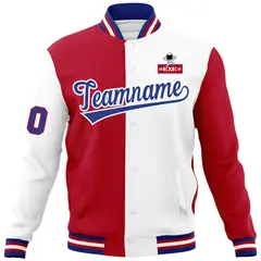 Red White Split Varsity Letterman Jacket with Raglan Sleeves 5