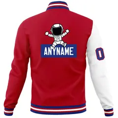 Red White Split Varsity Letterman Jacket with Raglan Sleeves 6