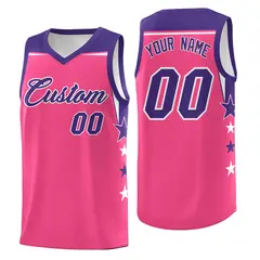 Red White Star Color Block Two Tone Side Basketball Jersey 1