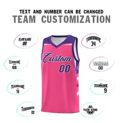 Red White Star Color Block Two Tone Side Basketball Jersey 4