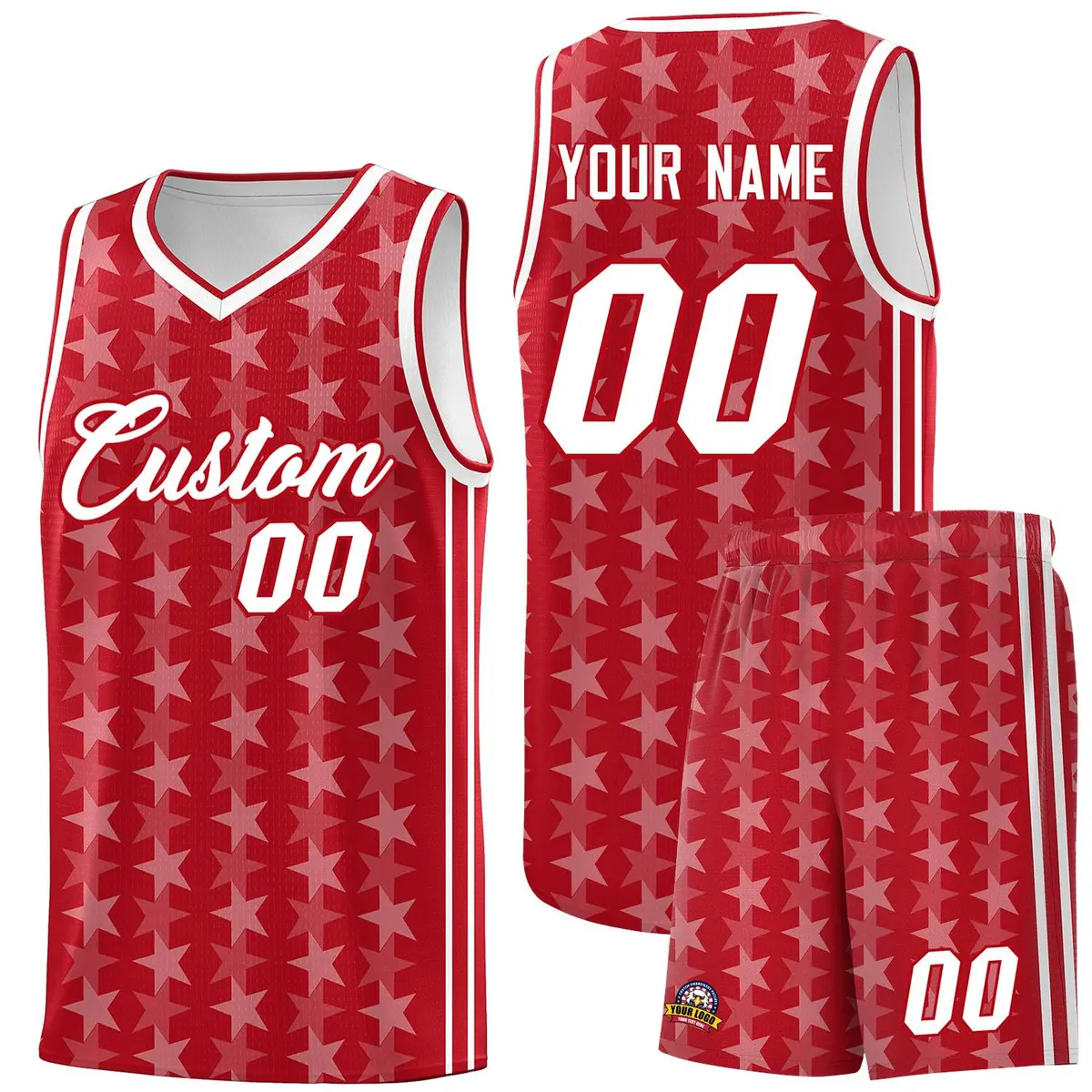 Red White Star Graffiti Sports Uniform Basketball Jersey