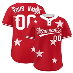 Red White Star Graffiti Two-Button Baseball Jersey