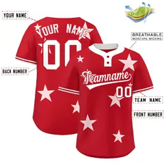 Red White Star Graffiti Two-Button Baseball Jersey 2