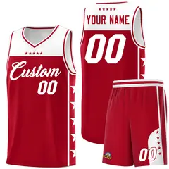 Red White Star Pattern Team Basketball Jersey 1