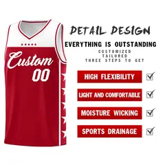 Red White Star Pattern Team Basketball Jersey 2