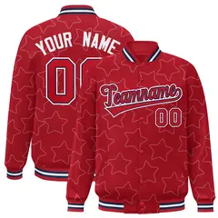 Red White Star Pattern Varsity Letterman Baseball Jacket 1