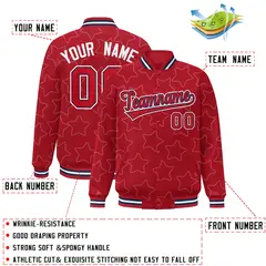 Red White Star Pattern Varsity Letterman Baseball Jacket 2
