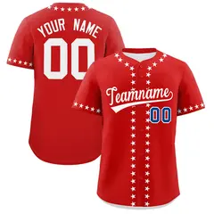 Red White Star Ribbing Authentic Baseball Jersey
