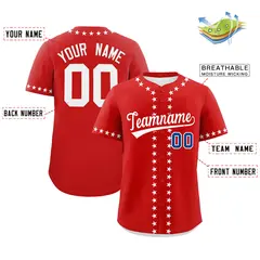 Red White Star Ribbing Authentic Baseball Jersey 2
